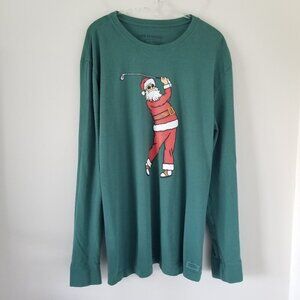 Life Is Good Crusher T Shirt Casual Golfing Santa Christmas Holiday Festive Sz L